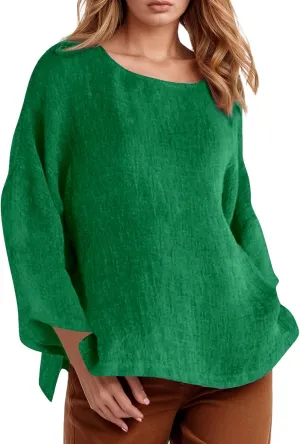 Women's Linen Shirts V-Neck Button Down Blouses Collared 2025 Fashion Tops Long Sleeve Loose Fit T Shirt