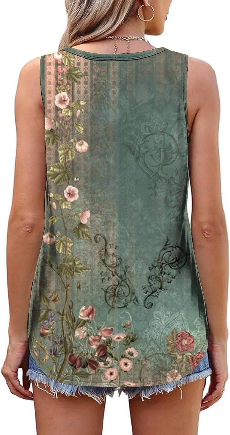 Womens Loose Fit Casual Flowy Tank Tops 2D Printed Casual Loose and Versatile Vest Suspender Plus Sleeveless Shirts