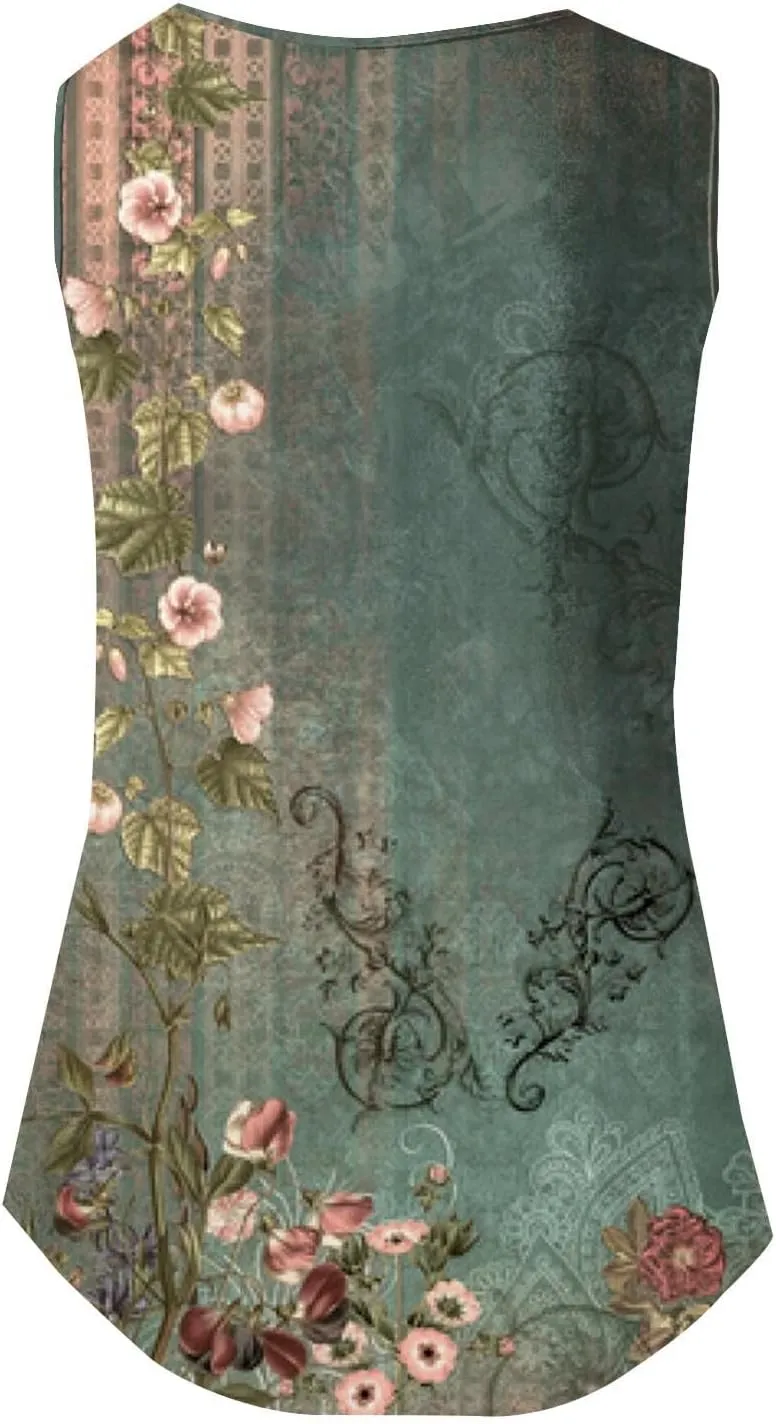 Womens Loose Fit Casual Flowy Tank Tops 2D Printed Casual Loose and Versatile Vest Suspender Plus Sleeveless Shirts