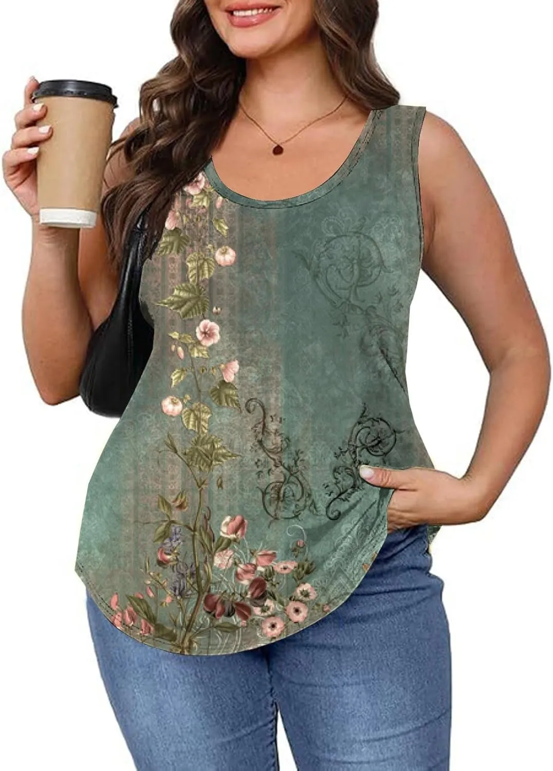 Womens Loose Fit Casual Flowy Tank Tops 2D Printed Casual Loose and Versatile Vest Suspender Plus Sleeveless Shirts