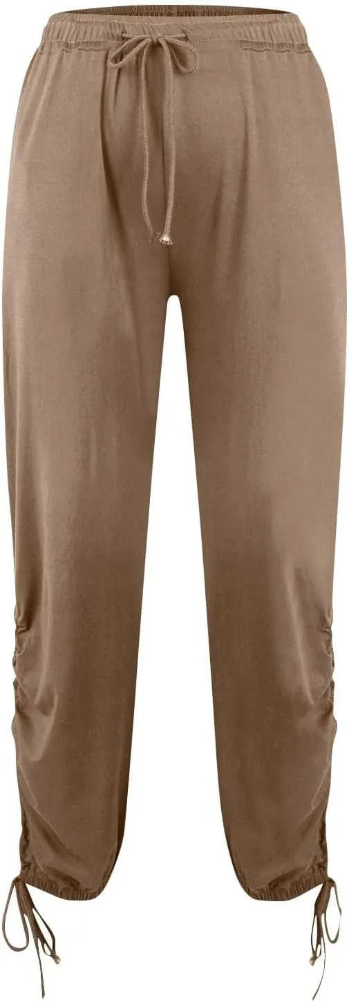Womens Loose Wide Leg Pants Drawstring Split Hem Palazzo Pants Elastic High Waist Cropped Pants Pleated Trousers