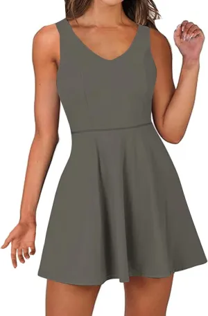 Womens One Piece Summer Jumpsuit Dress V Neck Sleeveless Workout Athletic Mini Dress Waist Tracksuit Outfits 2025