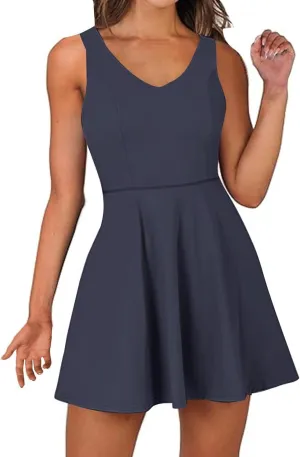 Womens One Piece Summer Jumpsuit Dress V Neck Sleeveless Workout Athletic Mini Dress Waist Tracksuit Outfits 2025