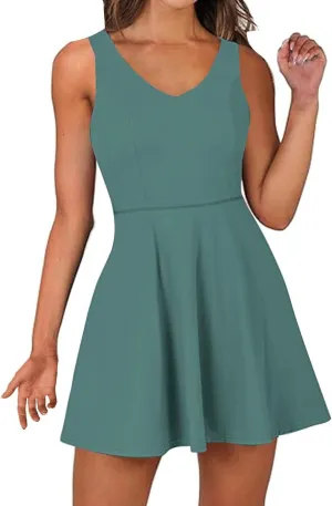 Womens One Piece Summer Jumpsuit Dress V Neck Sleeveless Workout Athletic Mini Dress Waist Tracksuit Outfits 2025
