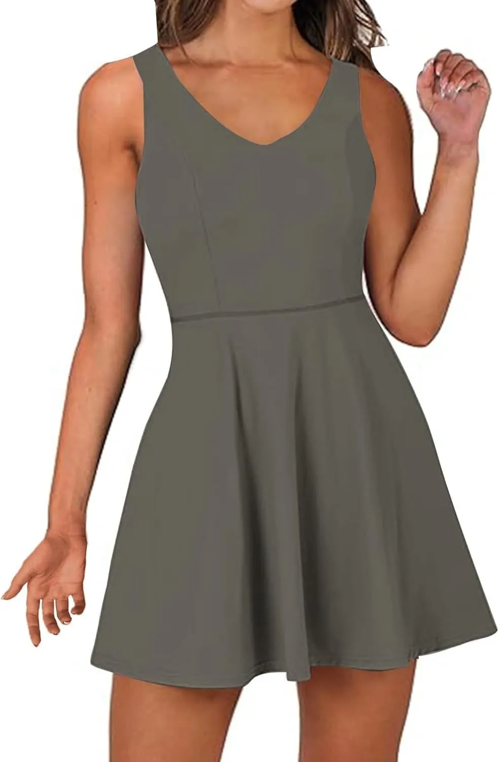 Womens One Piece Summer Jumpsuit Dress V Neck Sleeveless Workout Athletic Mini Dress Waist Tracksuit Outfits 2025