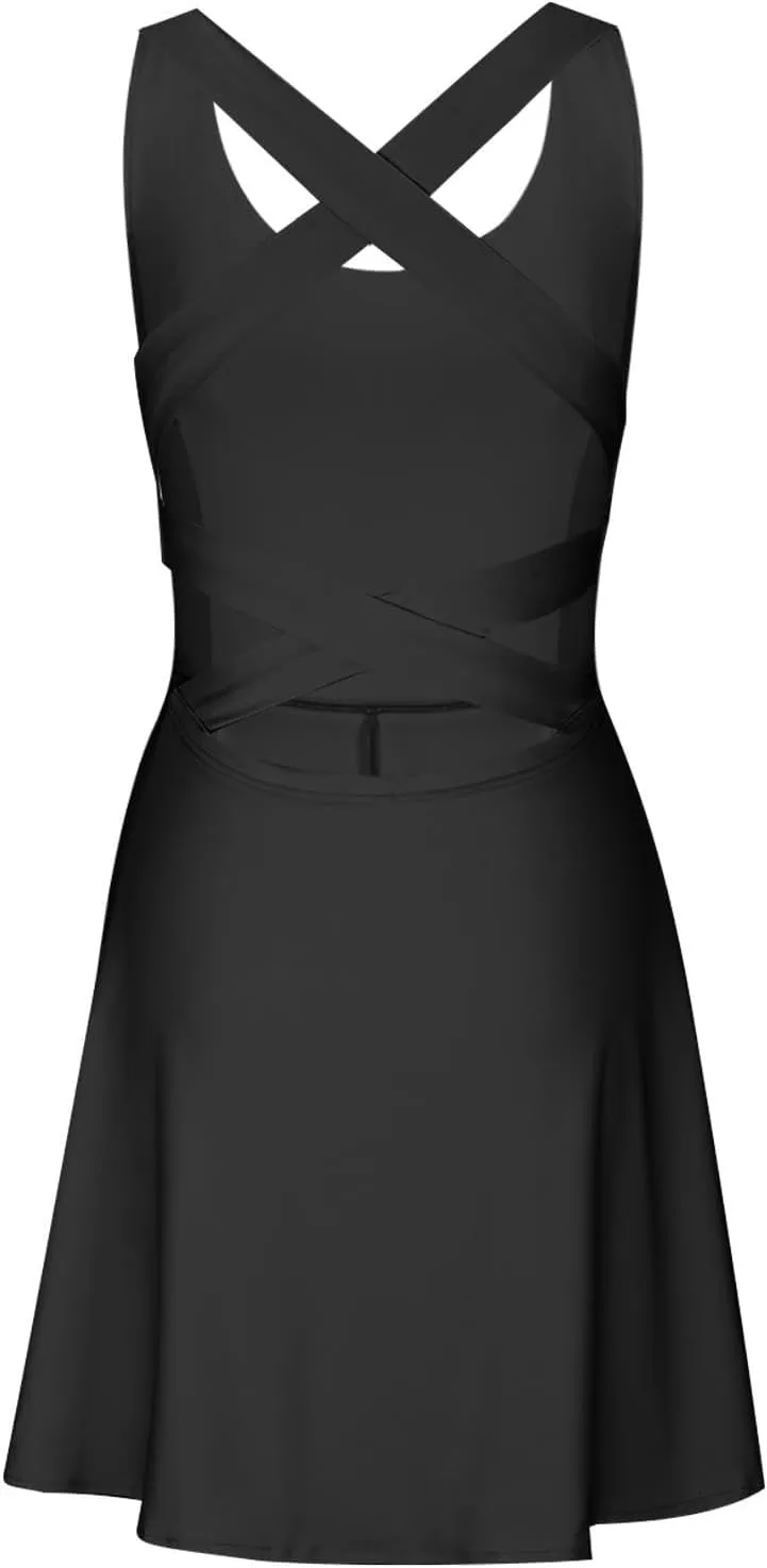 Womens One Piece Summer Jumpsuit Dress V Neck Sleeveless Workout Athletic Mini Dress Waist Tracksuit Outfits 2025