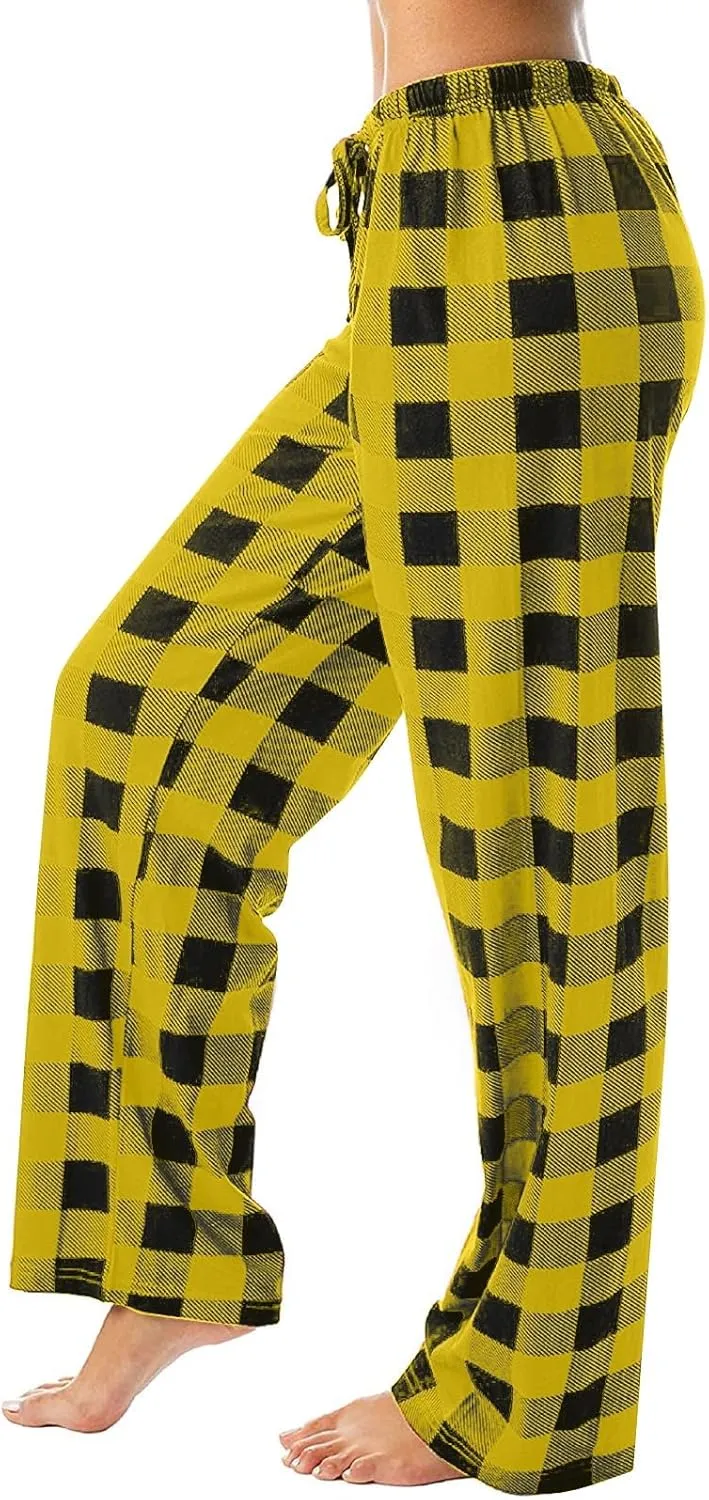 Womens Plaid Pajama Pants 2025 Buffalo Soft Sleepwear Plush Pants Gifts for Him Her Straight Leg Joggers Sweatpants