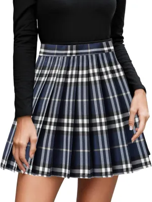 Women's Pleated Skirt High Waisted A Line Casual Mini Skirts Basic Casual Skirts A-Line Stretchy Skater Party Skirt