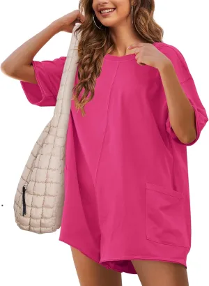 Women's Reversible Hot Shot Tee Rompers Casual Oversized Athletic Workout Jumpsuit Overalls