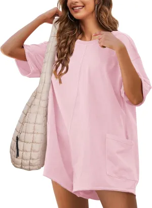 Women's Reversible Hot Shot Tee Rompers Casual Oversized Athletic Workout Jumpsuit Overalls