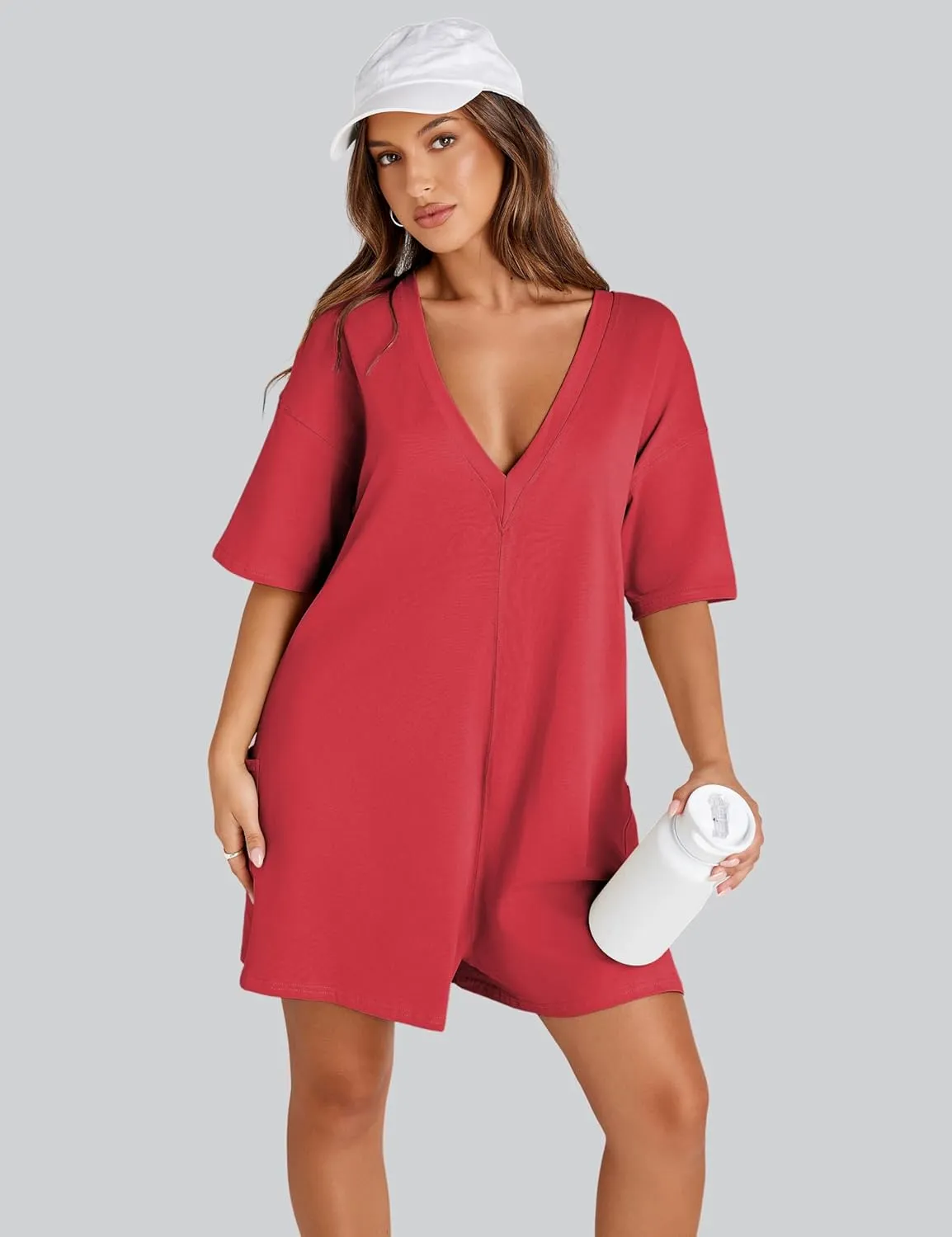 Women's Reversible Hot Shot Tee Rompers Casual Oversized Athletic Workout Jumpsuit Overalls