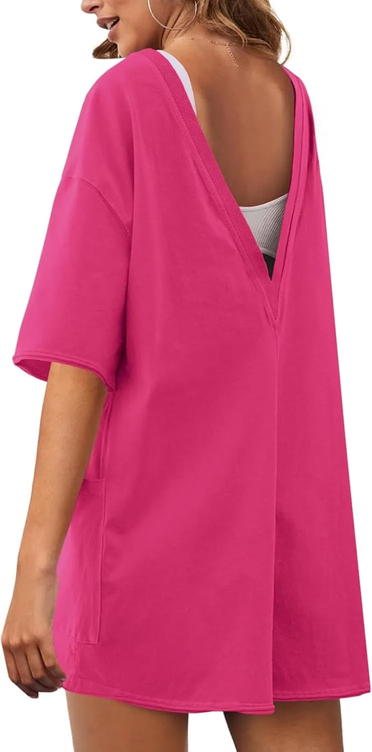 Women's Reversible Hot Shot Tee Rompers Casual Oversized Athletic Workout Jumpsuit Overalls