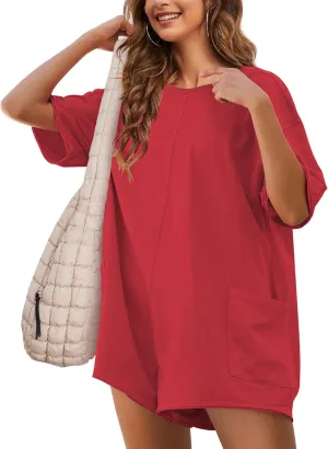 Women's Reversible Hot Shot Tee Rompers Casual Oversized Athletic Workout Jumpsuit Overalls