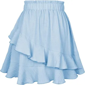 Womens Ruffle Mini Skirt Layered Cute High Waisted Mini Skirts A Line Flared Pleated Casual Swing A-Line Short Skirt