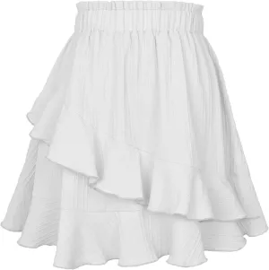 Womens Ruffle Mini Skirt Layered Cute High Waisted Mini Skirts A Line Flared Pleated Casual Swing A-Line Short Skirt