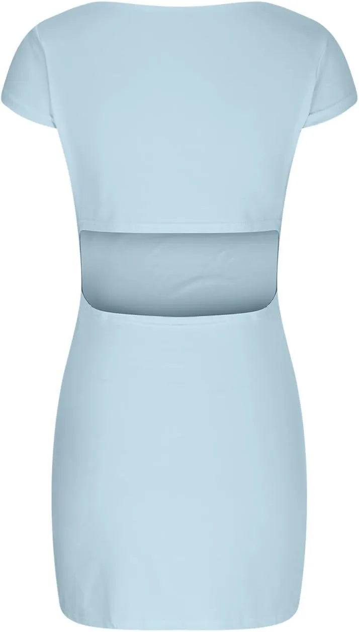 Women's Sexy Square Neck Cap Sleeve Dress Casual Solid Color Bodycon Short Dresses 2025 Summer Trendy Slim Mini Dress