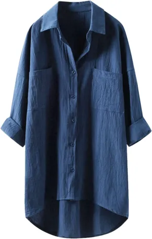 Women's Short Sleeve Cotton Linen Shirts Casual V Neck Soft T-Shirt Button Up Loose Summer Tshirts