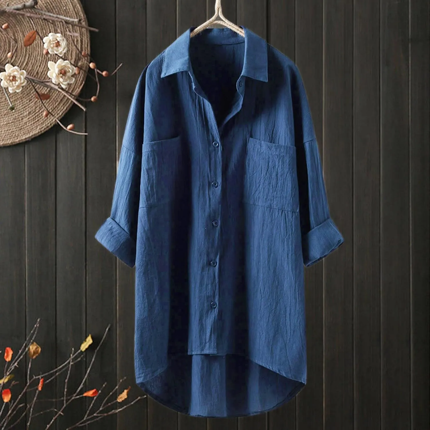 Women's Short Sleeve Cotton Linen Shirts Casual V Neck Soft T-Shirt Button Up Loose Summer Tshirts