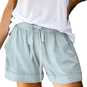 Womens Shorts 2025 Summer Casual Trendy Solid Pants High Waist Elastic Drawstring Comfy Lightweight with Deep Pockets