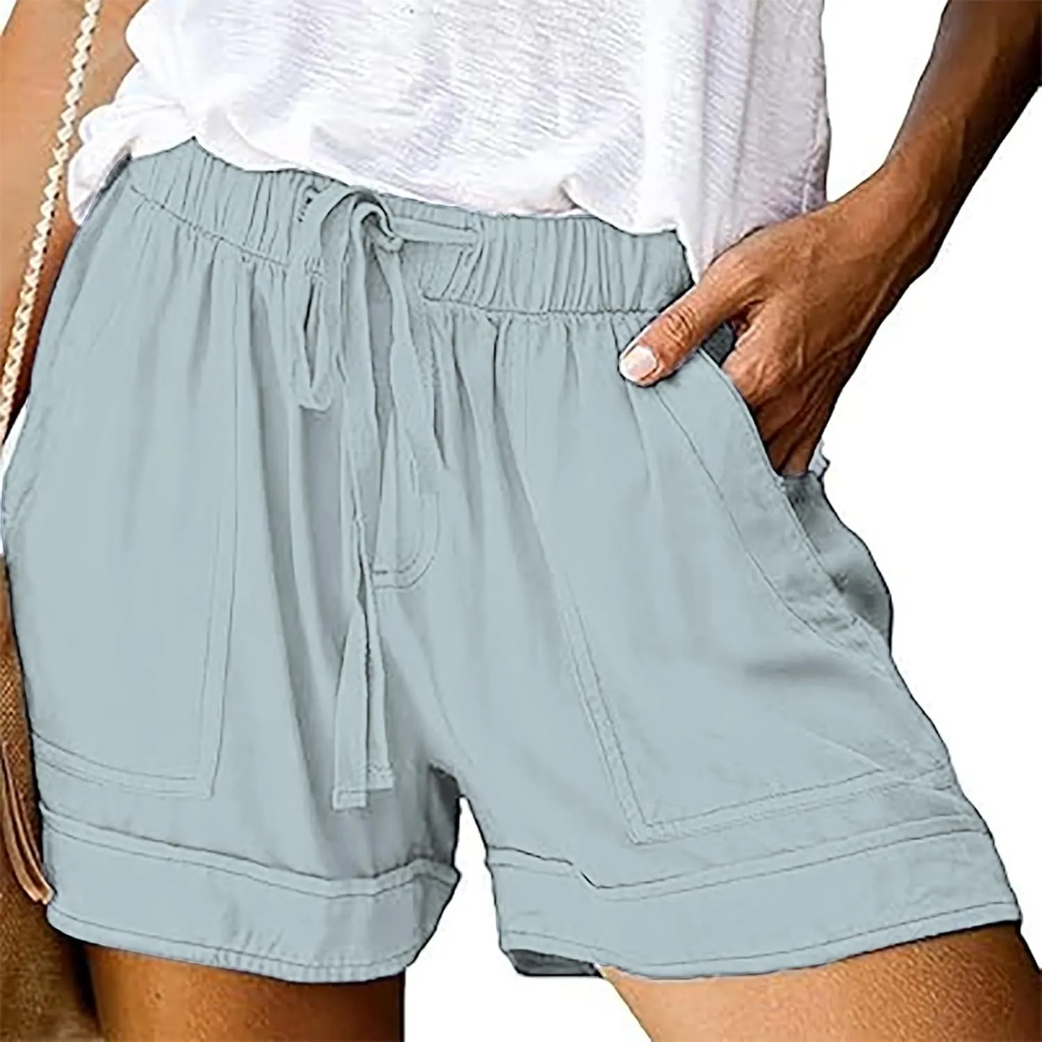 Womens Shorts 2025 Summer Casual Trendy Solid Pants High Waist Elastic Drawstring Comfy Lightweight with Deep Pockets