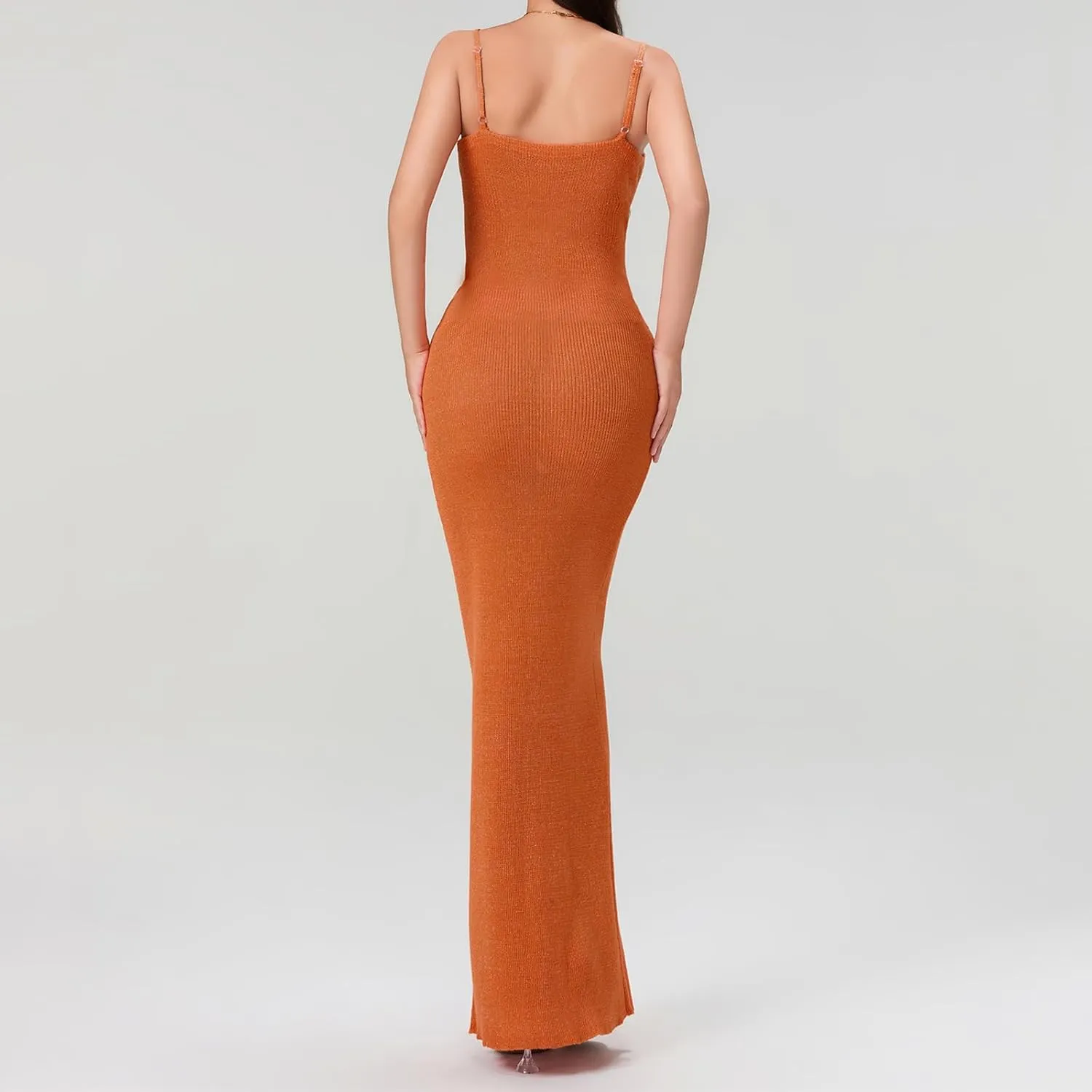 Women's Sleeveless Bodycon Slip Dress Ribbed Knit Sparkle Spaghetti Strap Backless Maxi Long Dresses