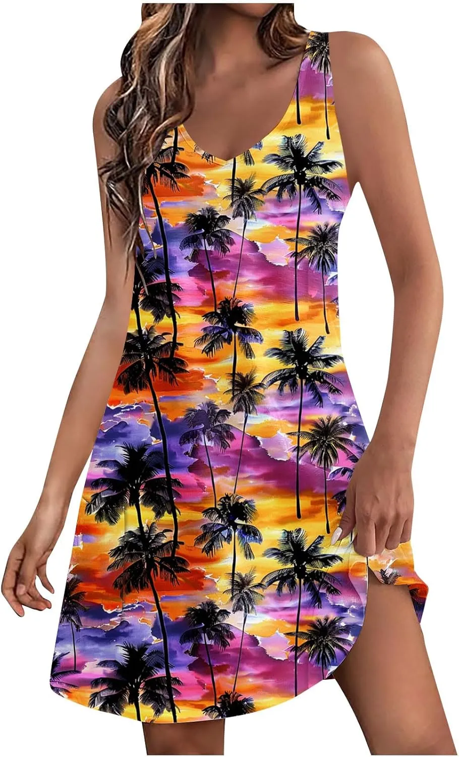 Womens Sleeveless Floral Sundress Casual Summer Dress Beach Vacation Dress Lightweight A-Line Tank Dresses