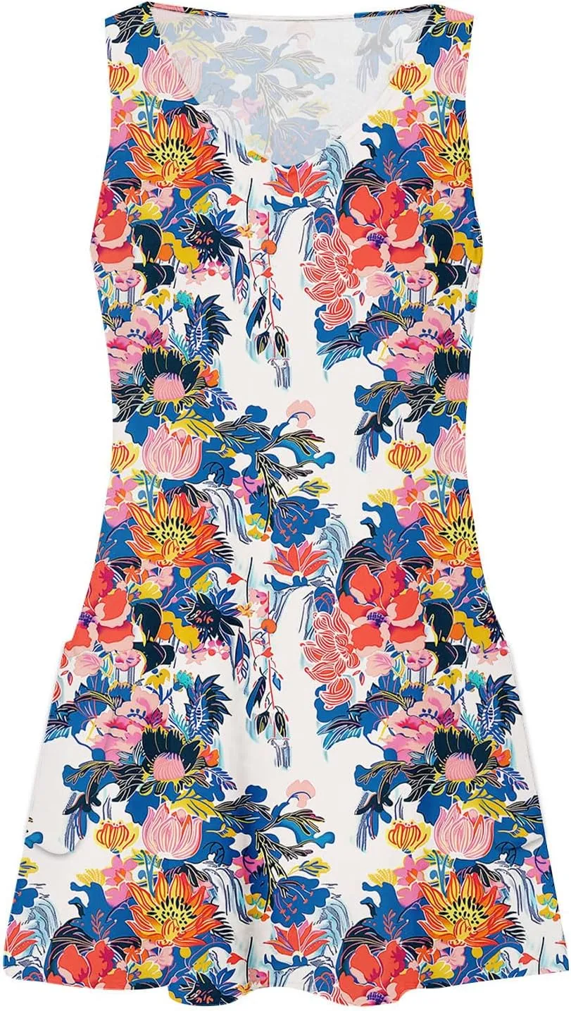 Womens Sleeveless Floral Sundress Casual Summer Dress Beach Vacation Dress Lightweight A-Line Tank Dresses