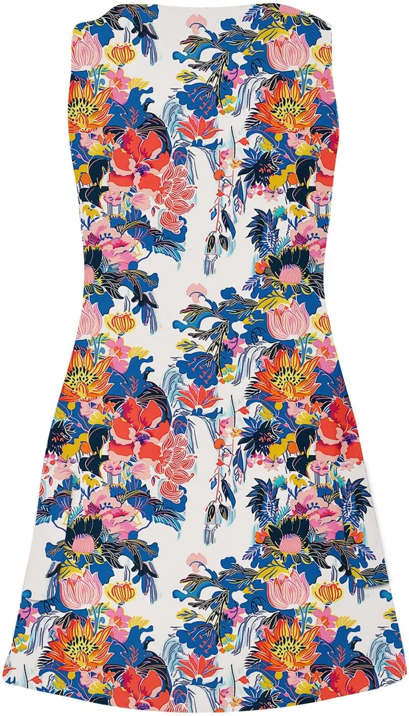 Womens Sleeveless Floral Sundress Casual Summer Dress Beach Vacation Dress Lightweight A-Line Tank Dresses