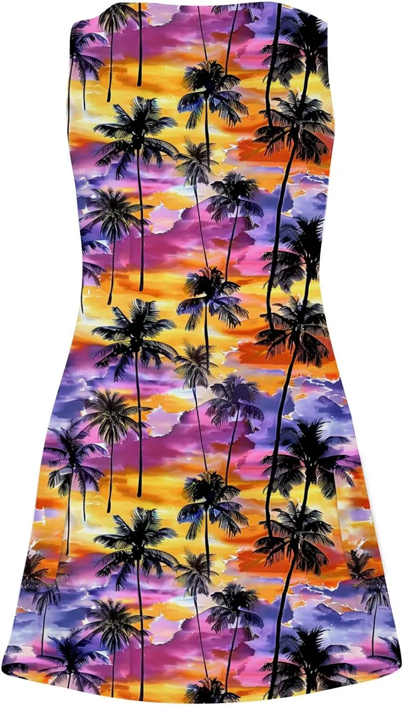 Womens Sleeveless Floral Sundress Casual Summer Dress Beach Vacation Dress Lightweight A-Line Tank Dresses