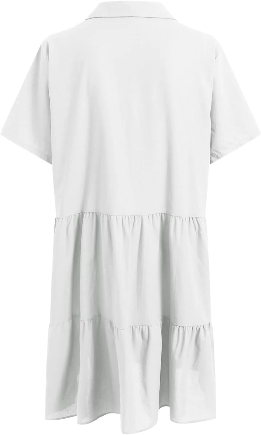 Women's Spring Summer Button-Down Shirt Dress Loose A-Line Midi Shift Tunic Dress Cotton Flowy Dress
