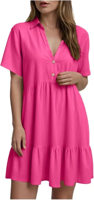 Women's Spring Summer Button-Down Shirt Dress Loose A-Line Midi Shift Tunic Dress Cotton Flowy Dress