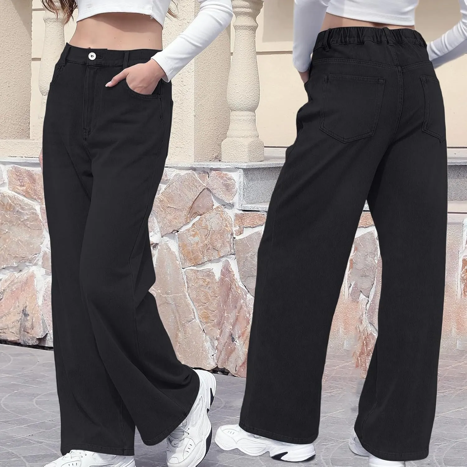 Womens Straight Leg Jeans 2025 Trendy High Waisted Wide Leg Pants Casual Stretchy Boyfriend Denim Pants Baggy Jeans
