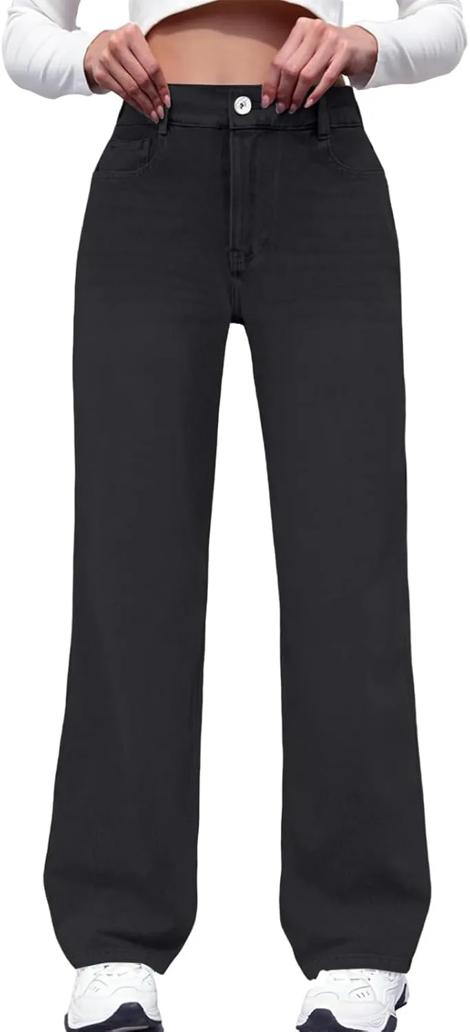 Womens Straight Leg Jeans 2025 Trendy High Waisted Wide Leg Pants Casual Stretchy Boyfriend Denim Pants Baggy Jeans