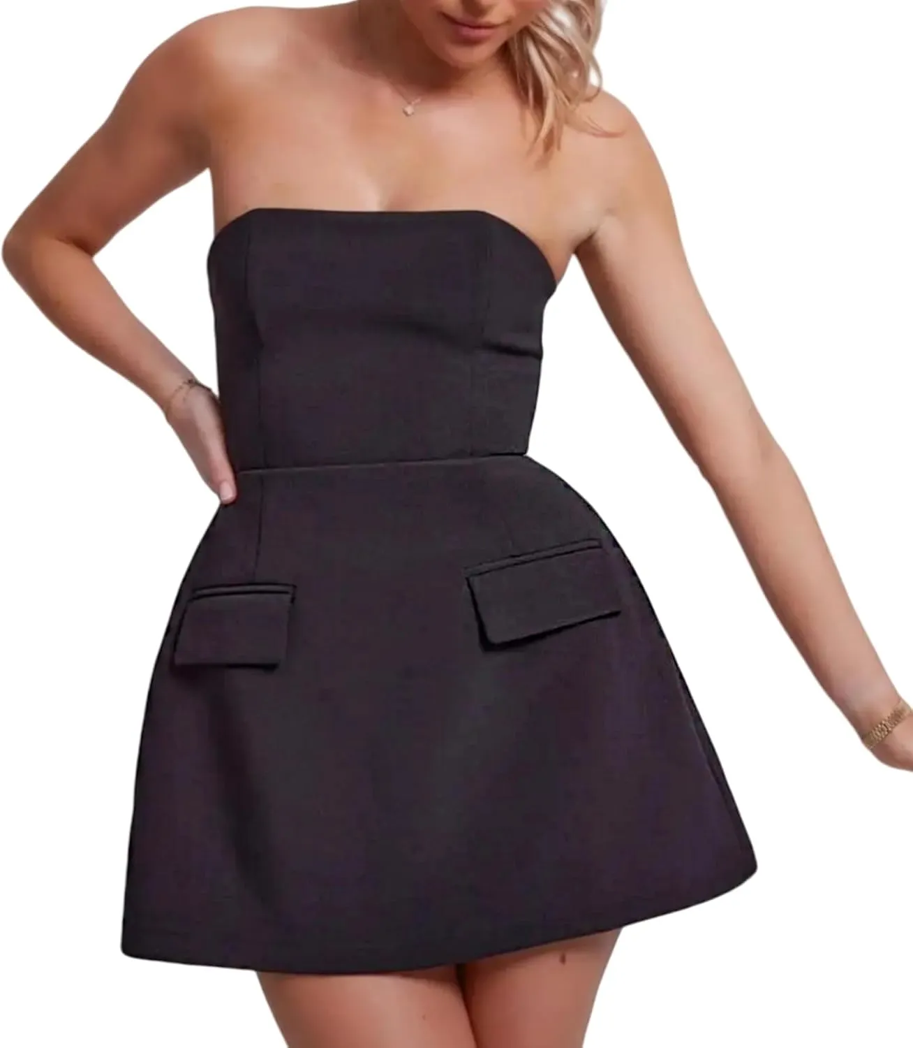 Women's Strapless Tube Mini Dress A Line Bodycon Short Dress Formal Elegant Evening Dresses
