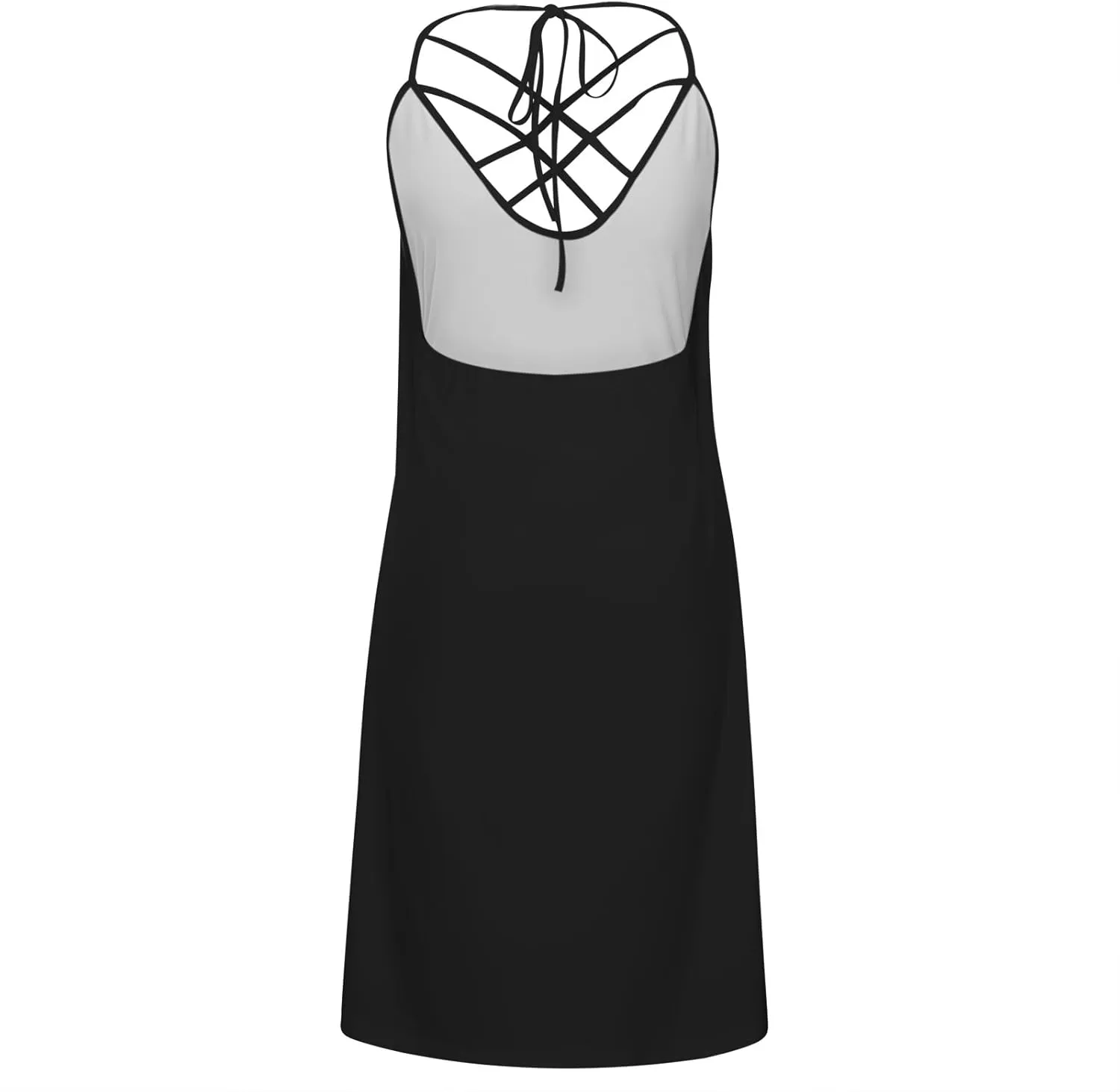 Women's Summer Beach Casual Dress Strappy Caged Scoop Neck Sleeveless Dress Flowy Swing Pocket T-Shirt Dresses
