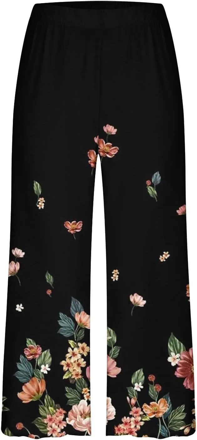 Women's Summer Capris Pajamas Floral Print Short Sleeve Sleepwear Top and Capri Pants 2 Piece Loungewear Sets with Pockets