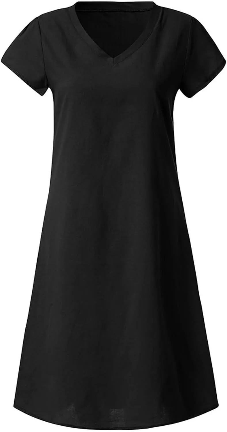 Womens Summer Casual Short Sleeve V Neck T Shirt Dress 2025 Spring Vacation Beach Mini Sundress Loose Clothes