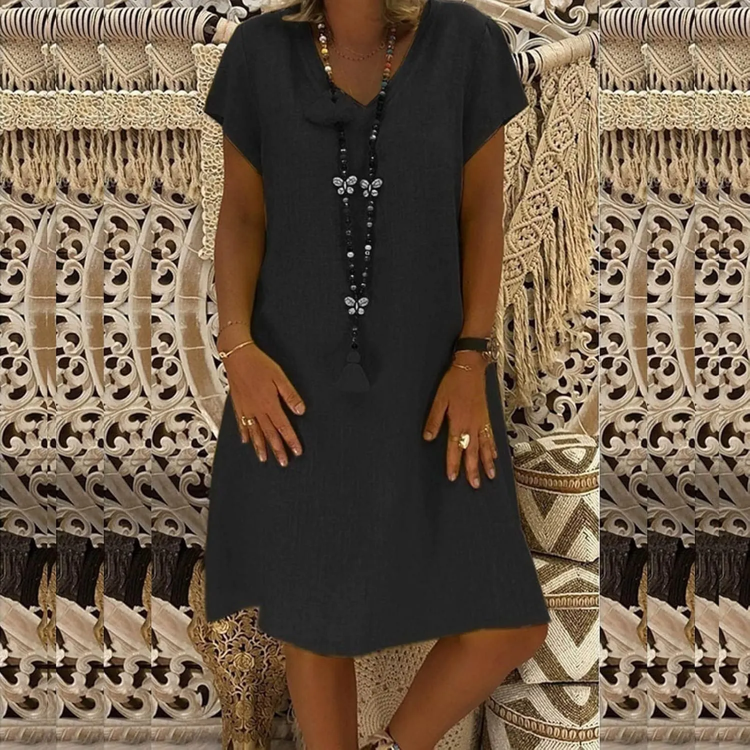 Womens Summer Casual Short Sleeve V Neck T Shirt Dress 2025 Spring Vacation Beach Mini Sundress Loose Clothes