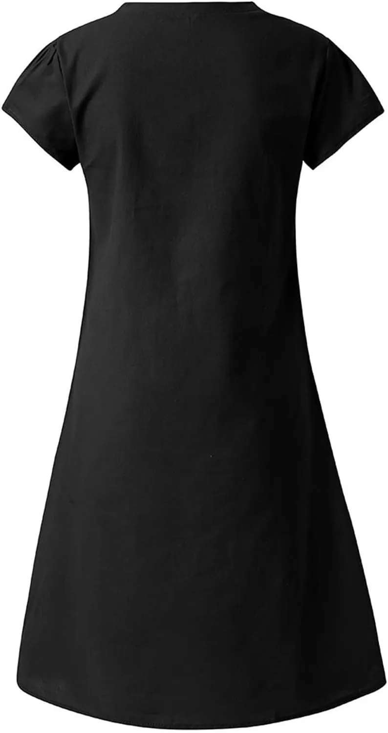 Womens Summer Casual Short Sleeve V Neck T Shirt Dress 2025 Spring Vacation Beach Mini Sundress Loose Clothes