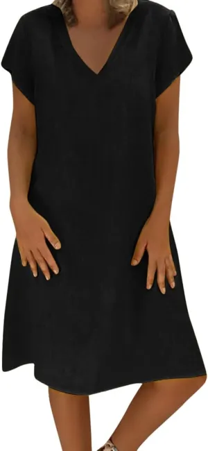 Womens Summer Casual Short Sleeve V Neck T Shirt Dress 2025 Spring Vacation Beach Mini Sundress Loose Clothes