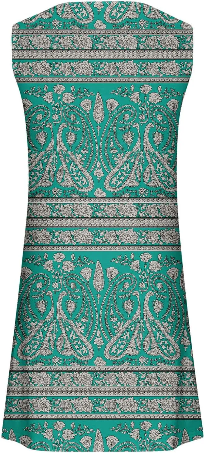 Womens Summer Dress 2024 Casual V Neck Sleeveless Fashion Boho Floral Beach Dress Sundress A-Line Dress