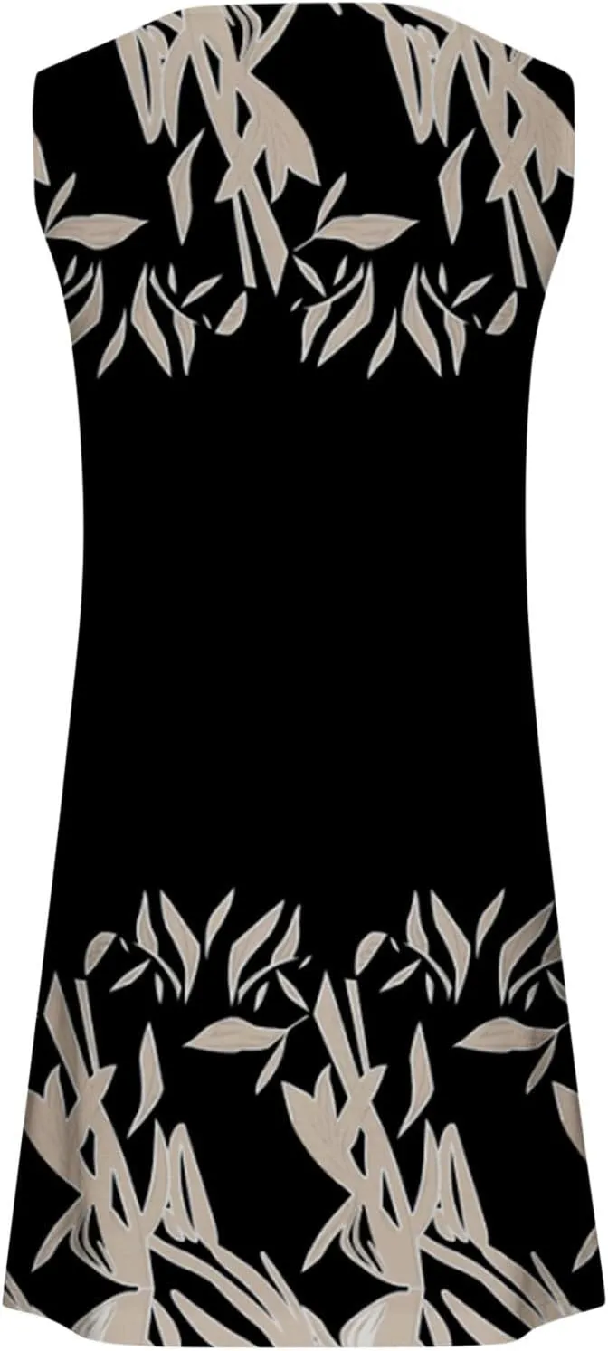 Womens Summer Dress 2024 Casual V Neck Sleeveless Fashion Boho Floral Beach Dress Sundress A-Line Dress