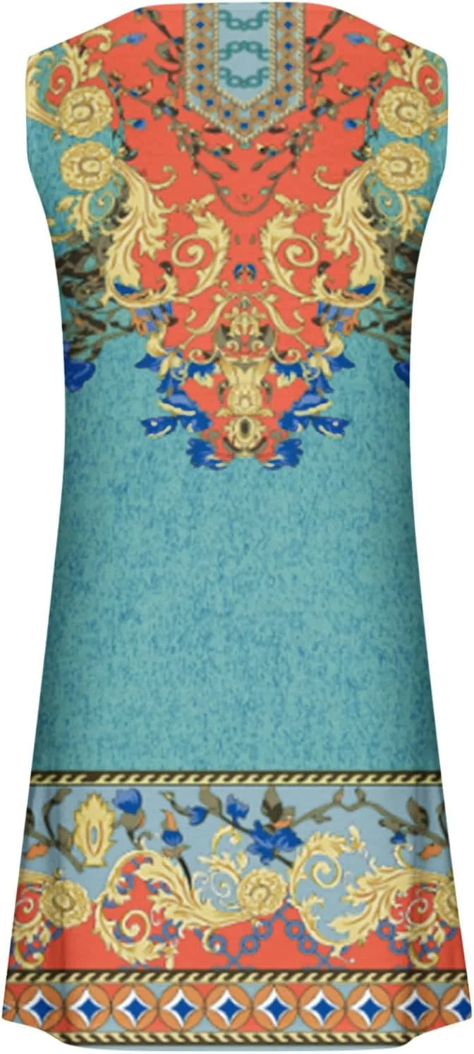 Womens Summer Dress 2024 Casual V Neck Sleeveless Fashion Boho Floral Beach Dress Sundress A-Line Dress