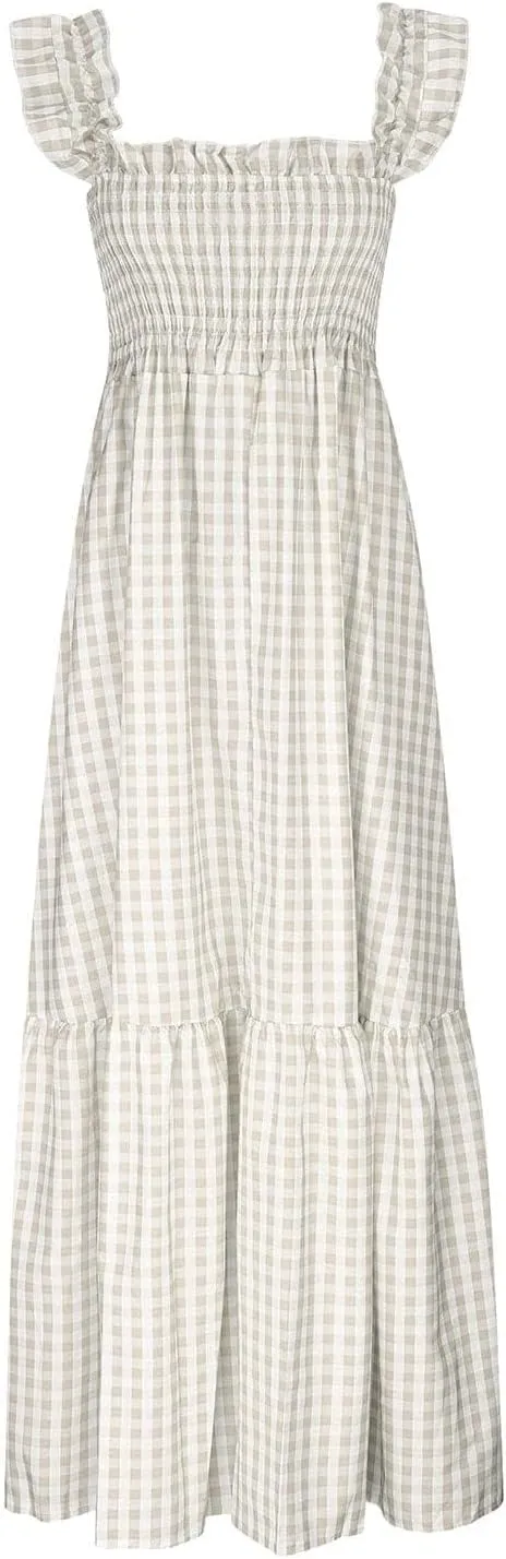 Womens Summer Dress Square Neck Smocked Boho Dresses A Line Casual Beach Dress Ruffle A Line Long Flowy Sundress