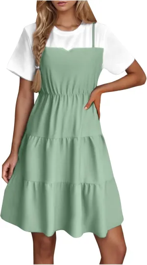 Women's Summer Dresses Short Sleeve Casual A Line Short Dress Loose Fit Flowy Mini Dress