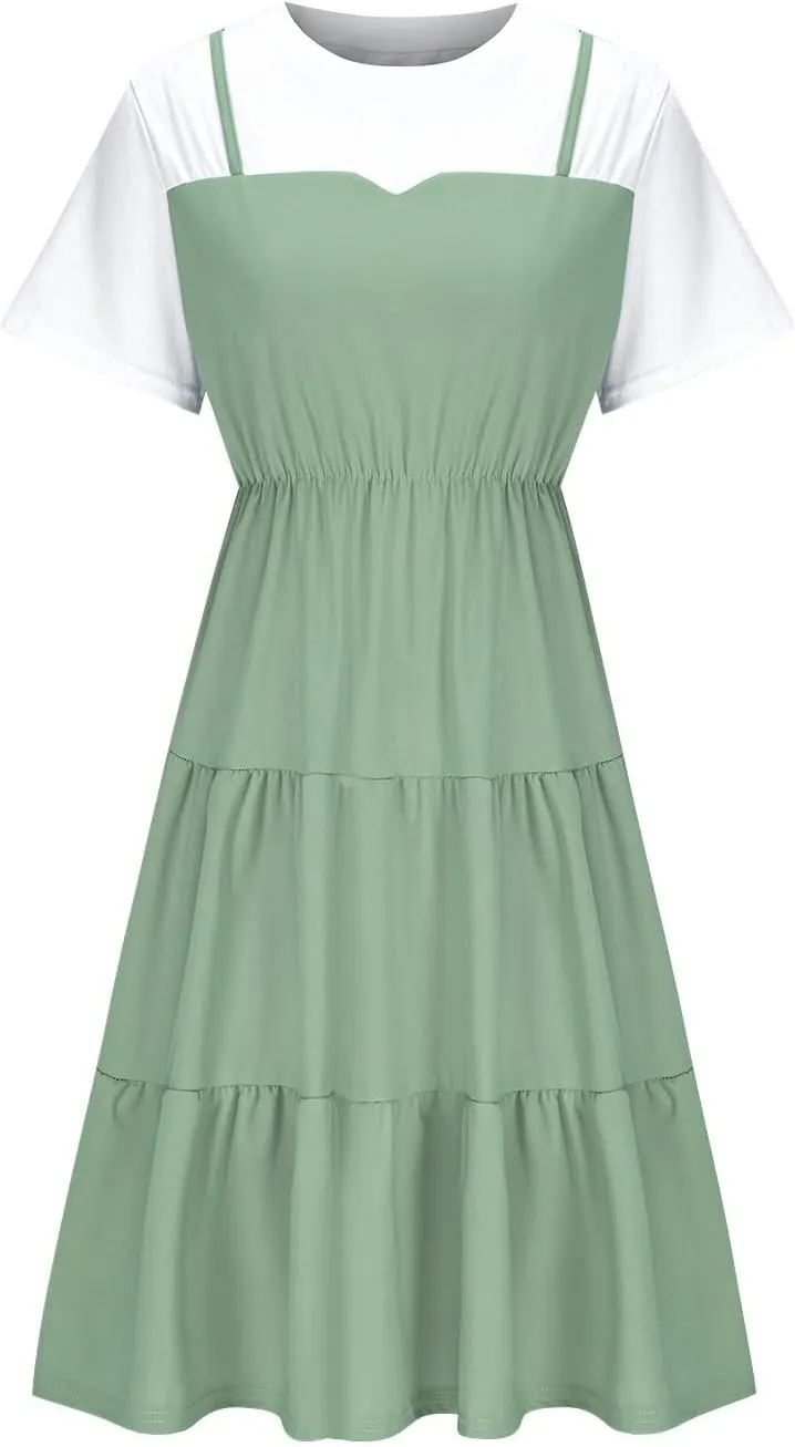 Women's Summer Dresses Short Sleeve Casual A Line Short Dress Loose Fit Flowy Mini Dress