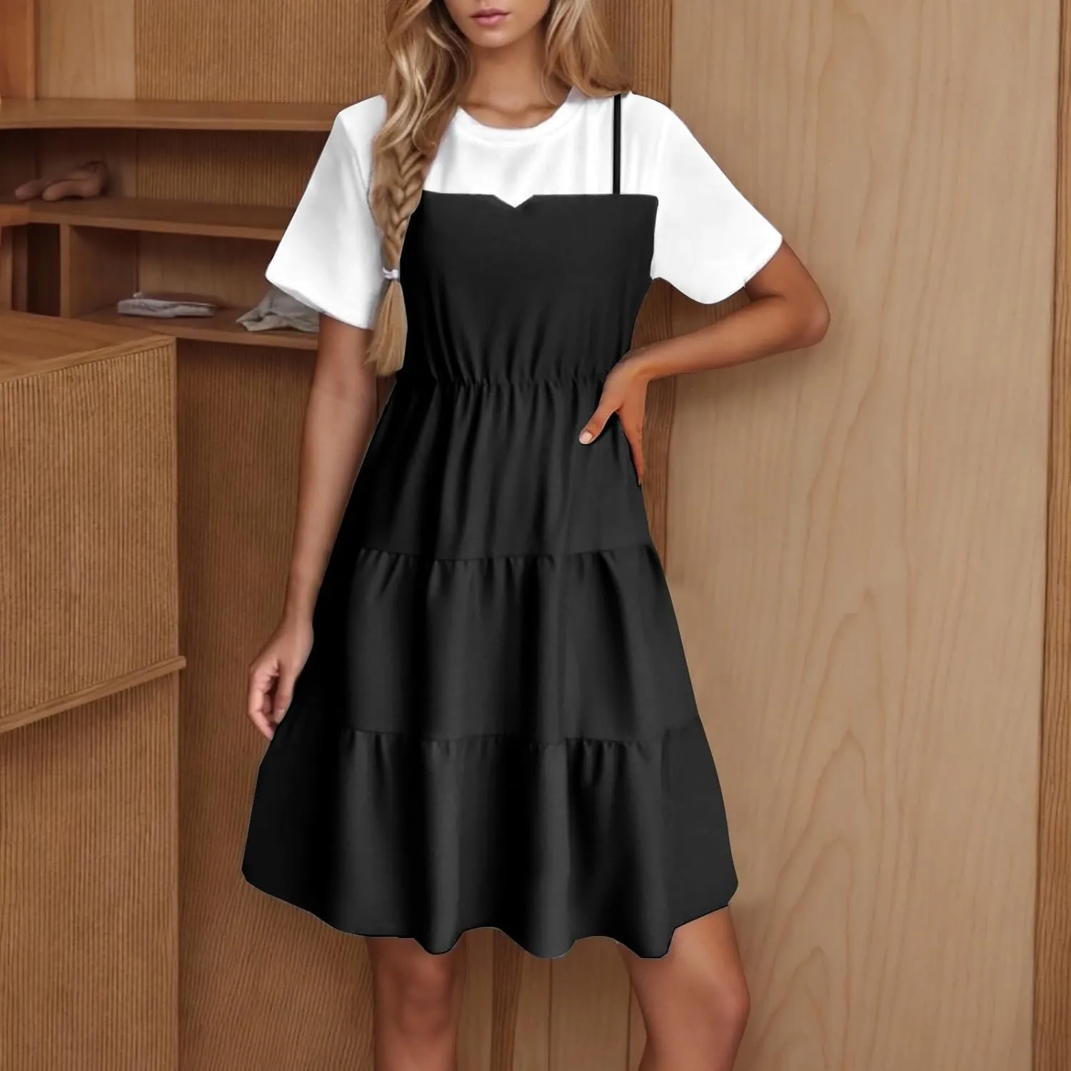 Women's Summer Dresses Short Sleeve Casual A Line Short Dress Loose Fit Flowy Mini Dress