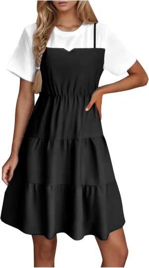 Women's Summer Dresses Short Sleeve Casual A Line Short Dress Loose Fit Flowy Mini Dress