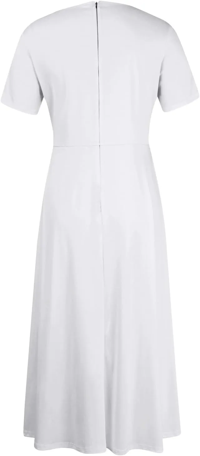Womens Summer Dresses Summer Casual Aline Short Sleeve Dress Floral Beach Midi Dresses Flowy Tshirt Dress with Pockets