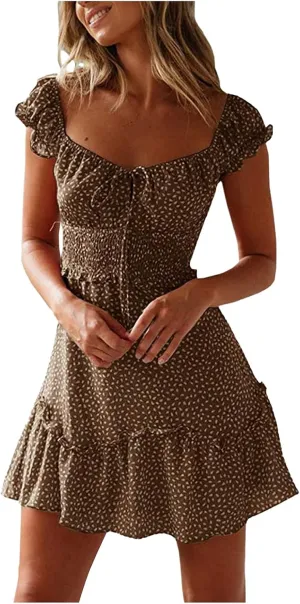 Women's Summer Floral Dresses 2024 Sleeveless Spaghetti Strap Beach Boho Dresses Swing A-Line Trendy Short Dress